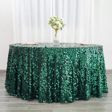 Add Elegance to Your Event with the Hunter Emerald Green Sequin Round Tablecloth