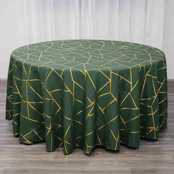Hunter Emerald Green Seamless Round Polyester Tablecloth With Gold Foil Geometric Pattern 120