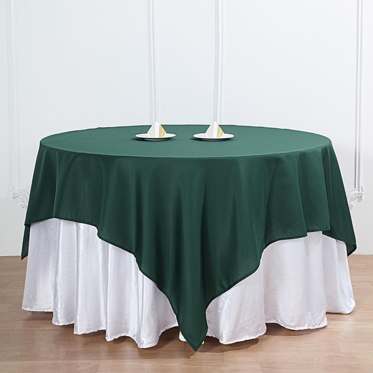Hunter Emerald Green Seamless Square Polyester Table Overlay 90 Inch