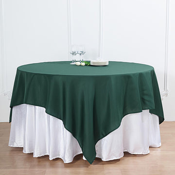 Enhance Your Event with the Hunter Emerald Green Square Seamless Polyester Table Overlay
