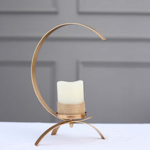 13 Inch Metal Moon Shaped Candle Stand In Gold