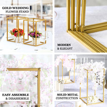 Rectangle Gold Metal Frame 48 Inch Geometric Column Design Flower Stands 2 Pack