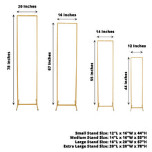 Diagram of Metal Gold Rectangular Frame Backdrop Stands in Different Sizes