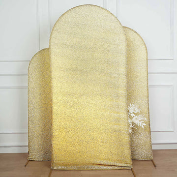 Create a Dazzling Atmosphere with the Champagne Shimmer Tinsel Spandex Wedding Arch Cover