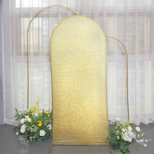 6ft  Shimmer Tinsel Spandex Wedding Arch Cover For Fitted Round Top Chiara Backdrop Stand