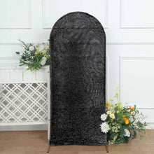 5ft Black Shimmer Tinsel Spandex Wedding Arch Cover For Fitted Round Top Chiara Backdrop Stand