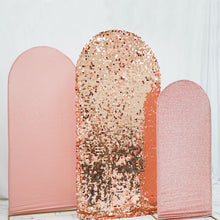 Blush Rose Gold Matte Spandex Sequin Tinsel Arch Frame Covers
