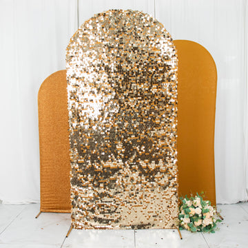 Add Glamour and Elegance to Your Event with Gold Round Top Spandex Fit Photo Backdrop Stand Covers