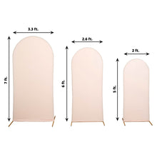 Three different sizes of Round Top arch covers made of Spandex in Matte Blush color