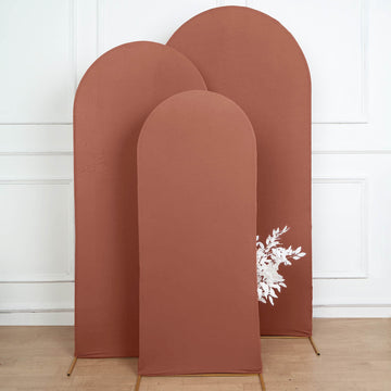 Create a Captivating Display with the Matte Terracotta (Rust) Spandex Fitted Wedding Arch Cover