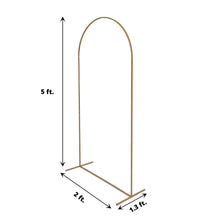 A gold metal round top rectangular stand with a sturdy base, measuring 5ft in height, 2ft in length, and 1.3ft in width