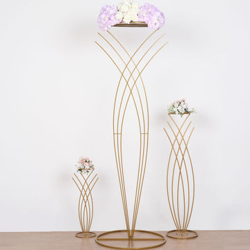 Elevate Your Event Decor with the Gold Metal Mermaid Tail Floor Standing Flower Frame Pedestal