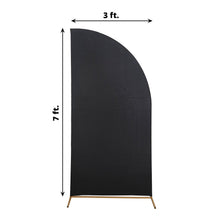 Black Spandex Half Moon Shape Arch Covers with Measurements of 3 ft and 7 ft