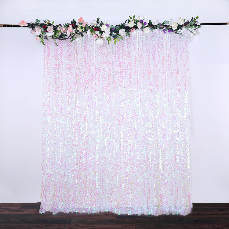 Iridescent Big Payette Sequin Backdrop Drape Curtain, Photo Booth Event Divider Panel - 8ftx8ft
