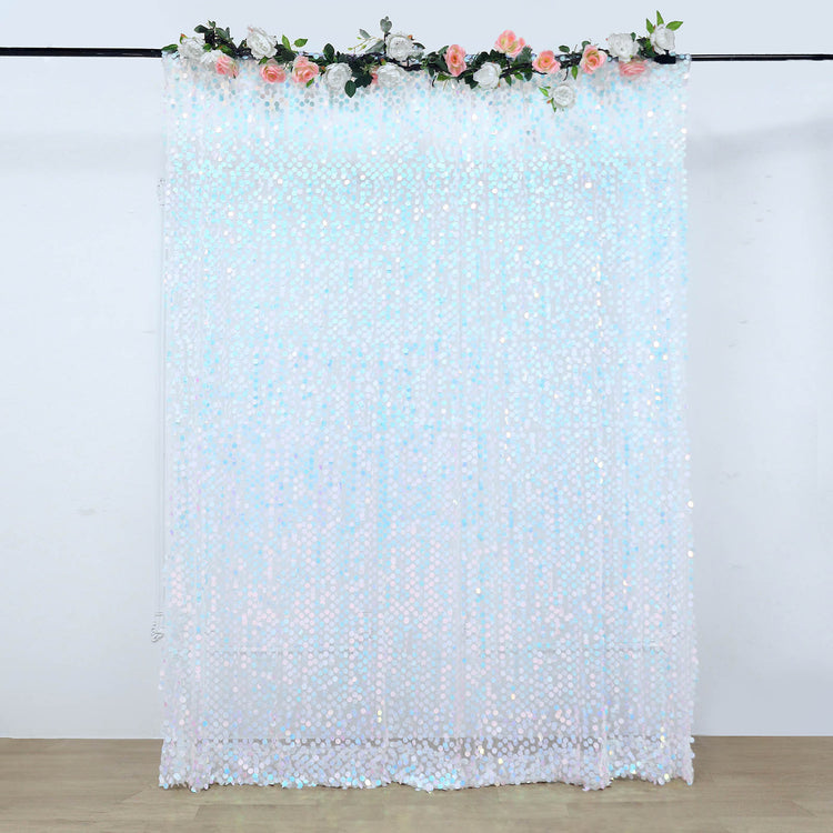 Iridescent Blue Big Payette Sequin Backdrop Drape Curtain, Photo Booth Event Divider Panel - 8ftx8ft