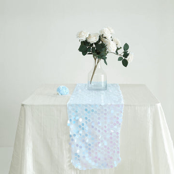 Iridescent Blue Big Payette Sequin Table Runner 13"x108"
