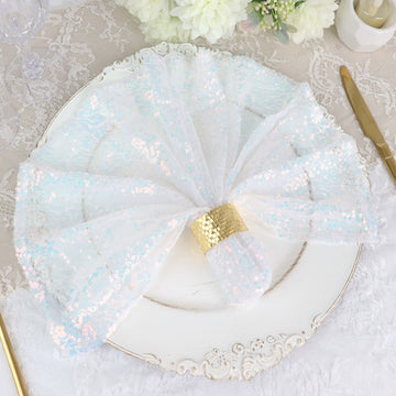 Add a Touch of Elegance with Iridescent Blue Sequin Cloth Dinner Napkin