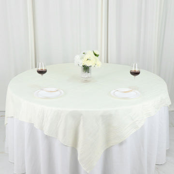 Ivory Accordion Crinkle Taffeta Table Overlay, Square Tablecloth Topper 72"x72"