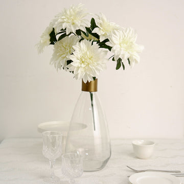 2 Bouquets Ivory Artificial Silk Dahlia Flower Spray Bushes 20"