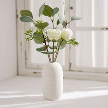 15 Inch Ivory Artificial Silk Rose and Eucalyptus Flower Bouquet Arrangement