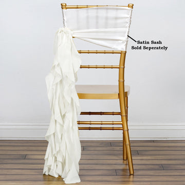 Elevate Your Event with the Ivory Chiffon Curly Chair Sash