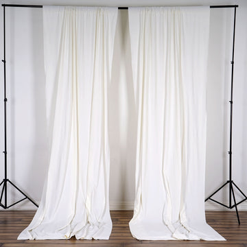 2 Pack Ivory Scuba Polyester Divider Backdrop Curtains, Inherently Flame Resistant Event Drapery Panels Wrinkle Free With Rod Pockets - 10ftx10ft