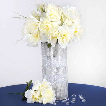 12 Bushes Ivory High Quality Silk Peony Flower Arrangements, Artificial Floral Bouquets