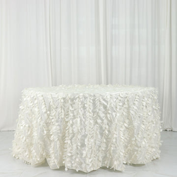 Ivory Leaf Petal Taffeta Seamless Round Tablecloth 132"