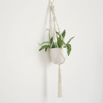 Elevate Your Décor with the Ivory Macrame Indoor Hanging Planter Basket