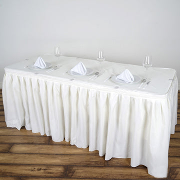 Ivory Pleated Polyester Table Skirt, Banquet Folding Table Skirt 14ft