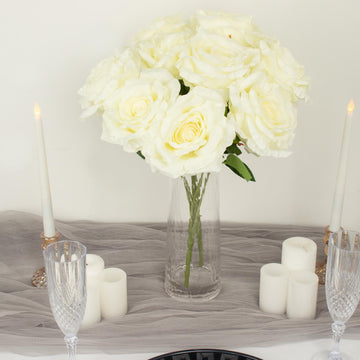 Ivory Premium Silk Jumbo Rose Flower Bouquet: A Timeless and Elegant Wedding Decor