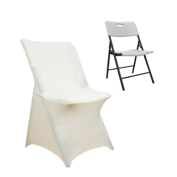 Ivory Stretch Spandex Lifetime Folding Chair Cover, Fitted Chair Cover With Foot Pockets