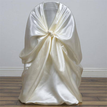 Ivory Satin Self-Tie Universal Chair Cover, Folding, Dining, Banquet and Standard Size Chair Cover