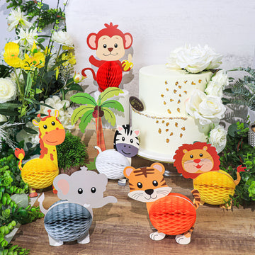 Vibrant and Colorful 3D Jungle Safari Animal Tissue Honeycomb Table Scatters Decorations Set