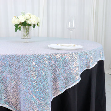 Transform Your Event Decor with the Iridescent Blue Duchess Sequin Table Overlay
