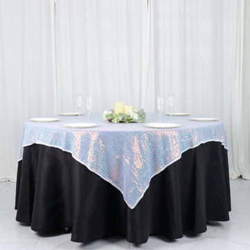 Add a Touch of Elegance with the Iridescent Blue Duchess Sequin Table Overlay