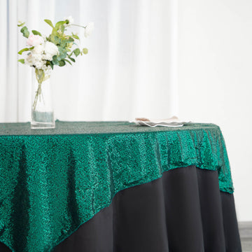 Make a Statement with the Hunter Emerald Green Duchess Sequin Table Overlay