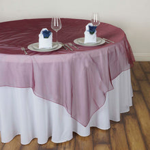 60 Inch Square Sheer Organza Table Overlay In Burgundy