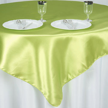 Create a Stunning Tablescape with the Apple Green Square Smooth Satin Table Overlay 60"x60"