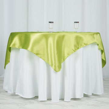 Experience Luxury with the Apple Green Square Smooth Satin Table Overlay 60"x60"