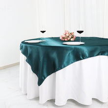 Peacock Teal Seamless Satin Table Overlay 60x60 Inch Square