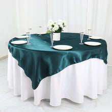 Peacock Teal Satin Seamless Square Table Overlay 60x60 Inch