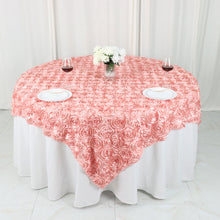 Dusty Rose 3D Rosette Design on 72 Inch x 72 Inch Square Satin Table Overlay