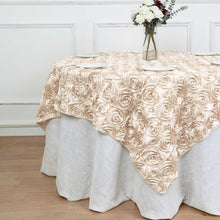 Satin 3D Rosette Beige Square Tablecloth 72 Inch X 72 Inch