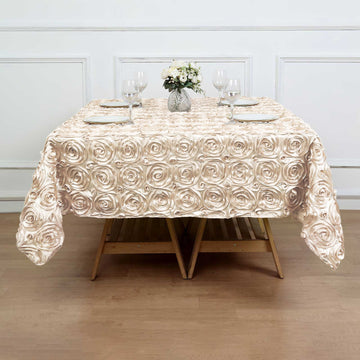 Transform Your Party Table Decor with Beige Rosette Tablecloth