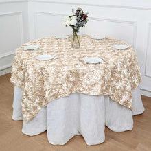 3D Rosette Design On Satin Square 72 Inch X 72 Inch Beige Tablecloth