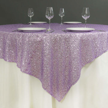 Lavender Lilac Sequin Sparkly Square Table Overlay 72"x72"