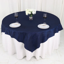 Crinkle Taffeta Accordion Navy Blue Square Table Overlay 72 Inch x 72 Inch 