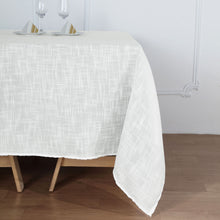 Wrinkle Resistant White Slubby Textured Square Linen Table Overlay 72 Inch x 72 Inch