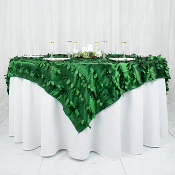 Green 3D Leaf Petal Taffeta Fabric Table Overlay 72"x72"